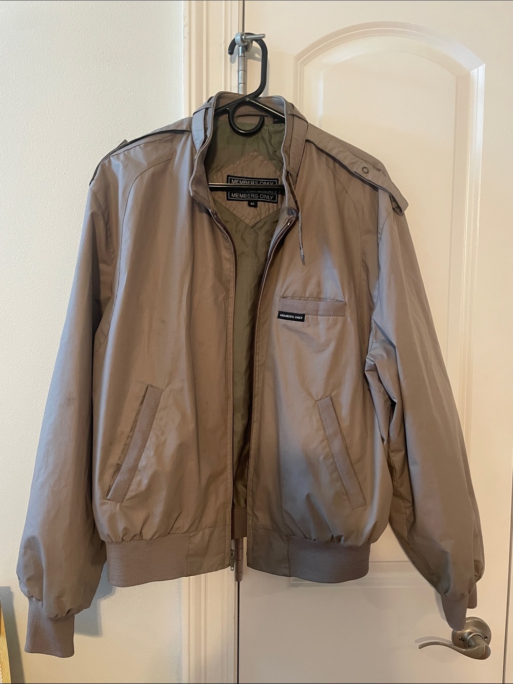 Members Only Taupe Bomber Jacket with Epaulets